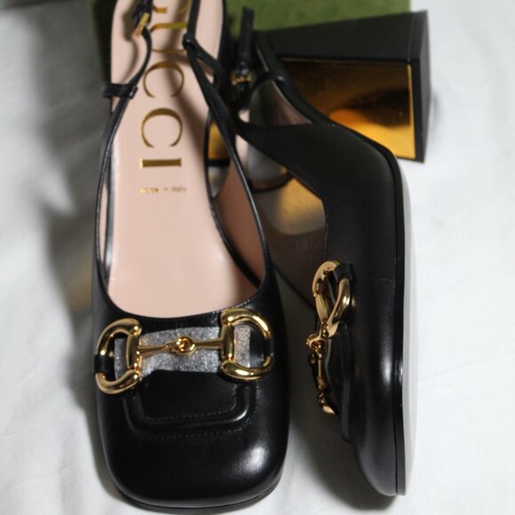 NWB Gucci GG Slingback Horsebit Pumps Heels Black 41.5 643892 - Picture 3 of 8